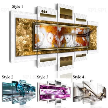 

2019 5 Pieces Fashion Wall Art Canvas Painting Abstract Golden Texture Blue Purple Heart Modern Home Decoration,No Frame