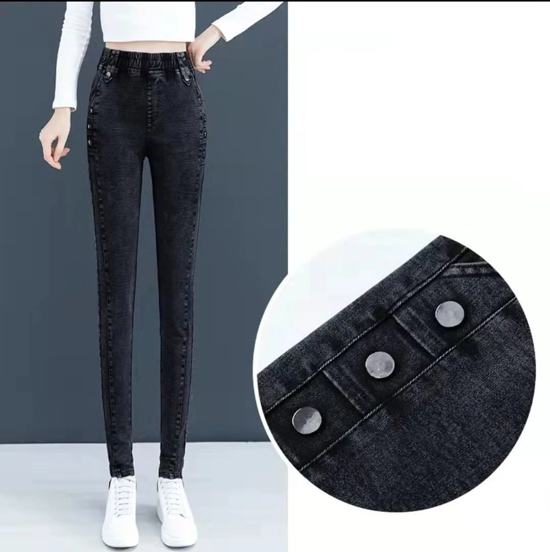 Autumn Winter High Waist Jeans Women Plus Velvet Thick Warm Skinny Large  Size Denim Pants Button Ladies Resilience Slim Trousers Color: Blue, Size:  S 40-48kg | Uquid shopping cart: Online shopping with