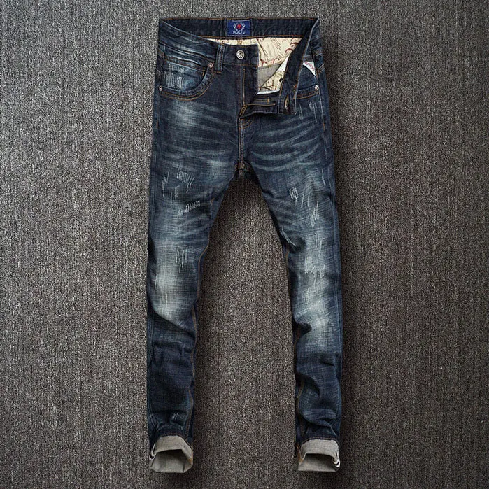 Fashion Men Jeans High Quality Black Blue Color Slim Fit Elastic Ripped