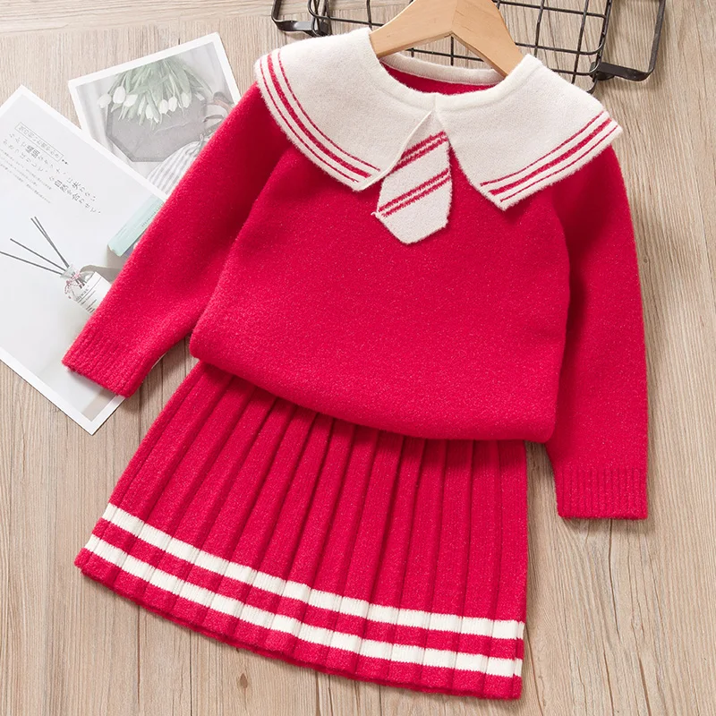 AZ2290 Red Menoea для девушек Зимний комплект коллаж Стиль Детский свитер с бантом Костюмы модный детский костюм Одежда для детей - Цвет: AZ2290 Red