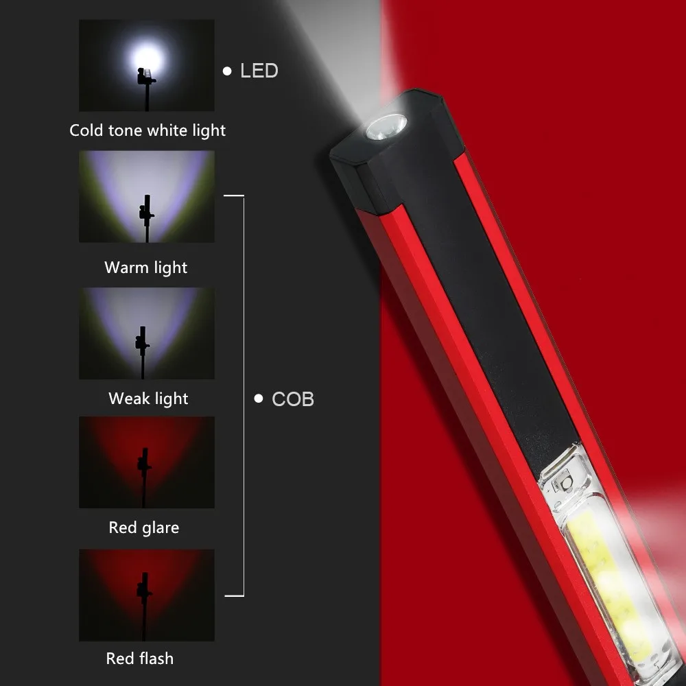 Портативный 5 режимов COB флэш-светильник фонарь USB Перезаряжаемый светодиодный рабочий светильник Магнитный COB Lanterna подвесной фонарь с крюком для наружного кемпинга