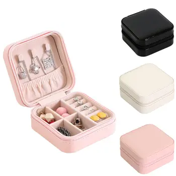 

Women PU Leather Earring Ring Necklace Jewelry Storage Case Portable Travel Jewelry Box Organizer Case