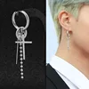 Boucles d'oreilles Punk KPOP DNA pour hommes, en acier inoxydable, coréen, plume de lune, pendentif croix, Rock gars, Hip Hop, unisexe ► Photo 2/6