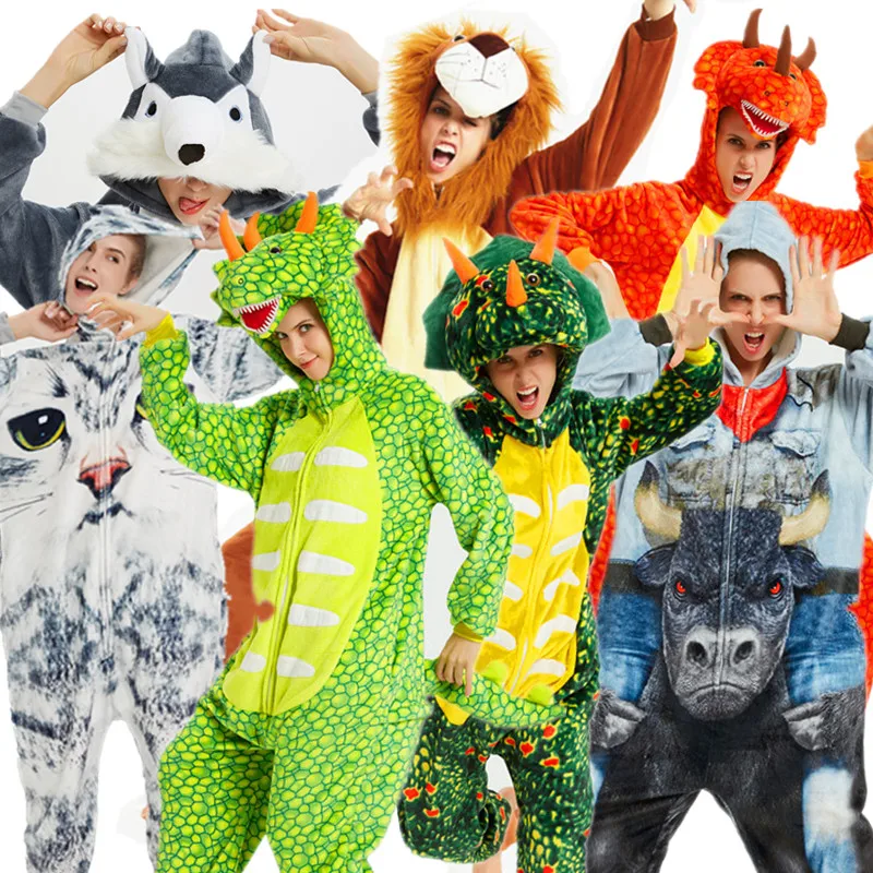Triceratops Dinosaur Husky Minotaur Cat Lion Panda mongoose Kigurumi for Adults Halloween Cosplay Costumes Onesies Pajamas | Тематическая
