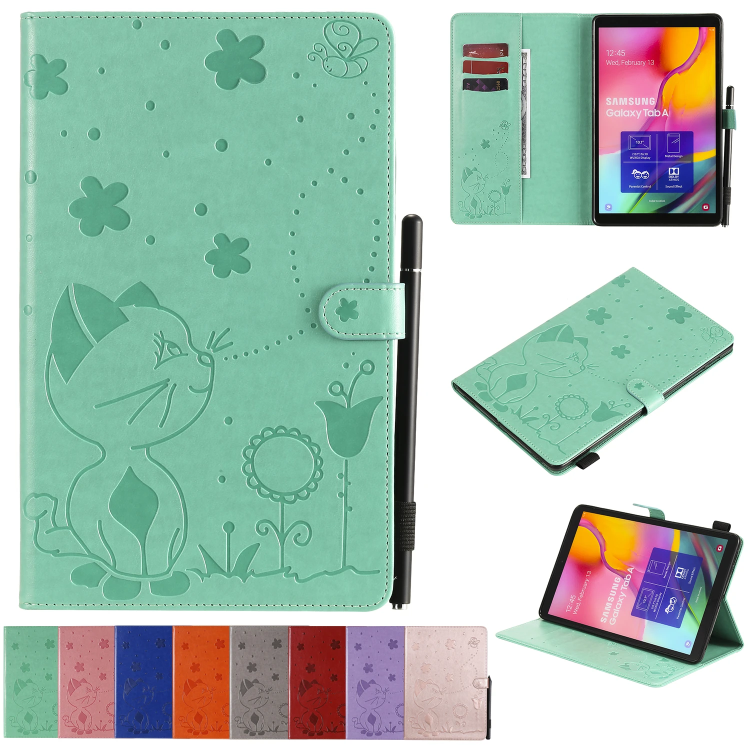 Funda Tablet 10 1 Case For Samsung Galaxy Tab A 10 1 Case Sm T510 Sm T515 Cover Embossed Lovely Cat Stand Wallet Coque 10 1 Inch Tablets E Books Case Aliexpress