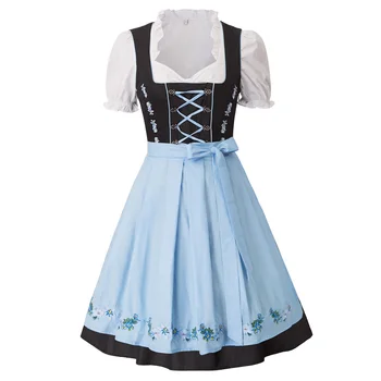 

Vintage Dress Women 3pcs Set German Bavarian Oktoberfest Costumes Dress+Apron Summer Retro Fashion Medieval Dress Evening Party