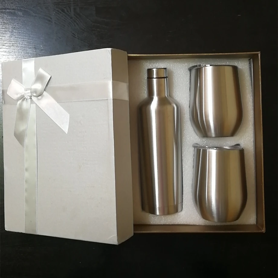 100 компл./лот Подарочная коробка 3 в 1 с 6oz/12oz бокалы для вина + 17oz/25oz винная бутылка