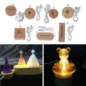 

Handmade Wood Rectangle Round Oval Shape LED Display Base Resin Art Ornament Wooden Night Lighted Base Stand Crafts