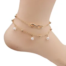 В европейском и американском стиле-Стиль Лидер продаж жемчуг с цифрой «8» и надписью, анклет(браслет на ногу аксессуары ручной работы из бисера браслет двойной Слои для ног украшения Versatil