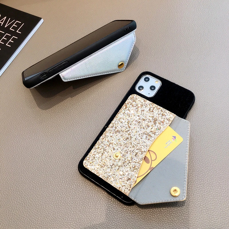 Чехол для iPhone 7 6 6S 8 Plus корейский блестящий чехол-книжка с отделением карт и