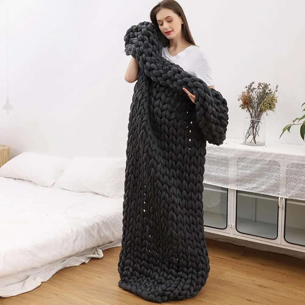 Fashion Hand Chunky Knitted Blanket Thick Yarn Wool-like Polyester Bulky  Knitted Blankets Winter Soft Warm Throw Drop Shipping - Blanket - AliExpress