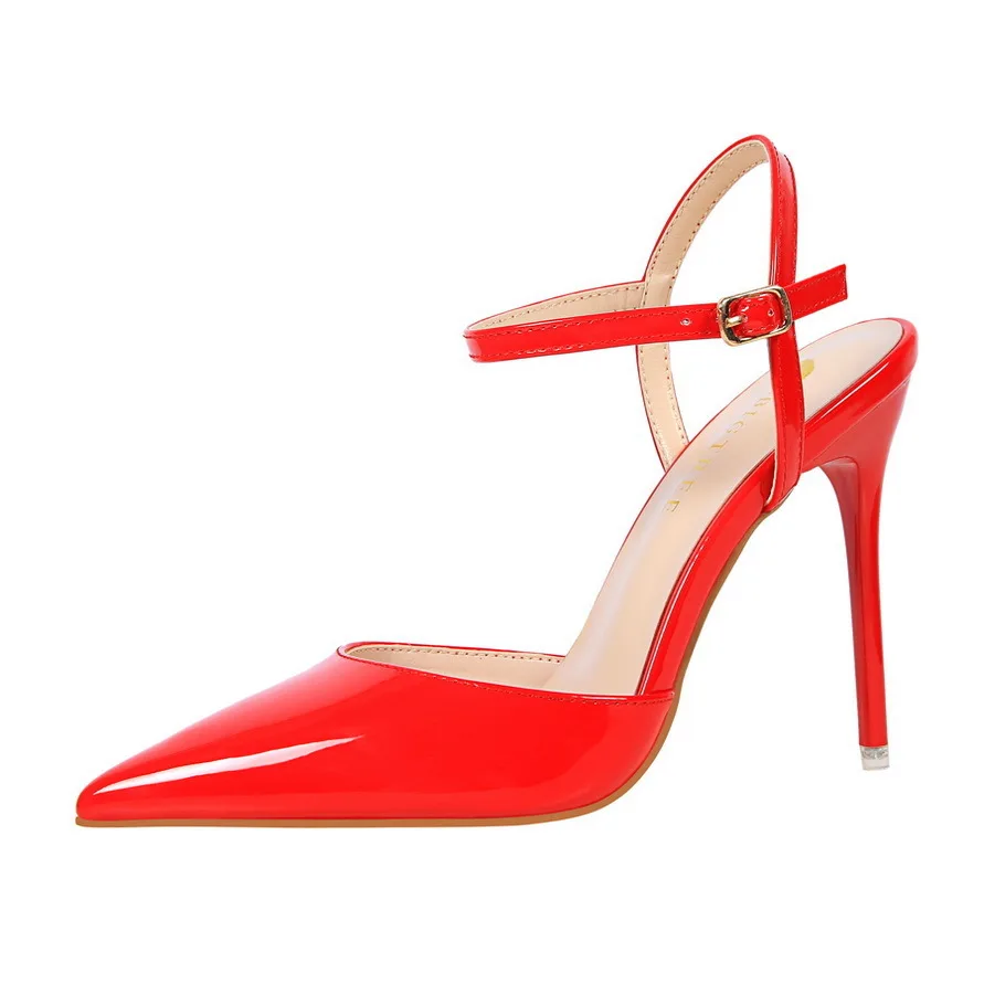 

Hot sale and American style simple stiletto with super high-heeled shallow mouth pointed nightclub was thin female wedding shoes