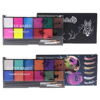 

12Color Drawing Pigment Non Toxic Water-soluble Body Painting Kit with Brush 203A