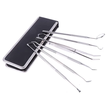 

6pcs/set Dental Oral Hygiene Kit with case Stainless Tooth Pick Probe Dental Oral Hygiene Teeth Clean Hygiene Tools
