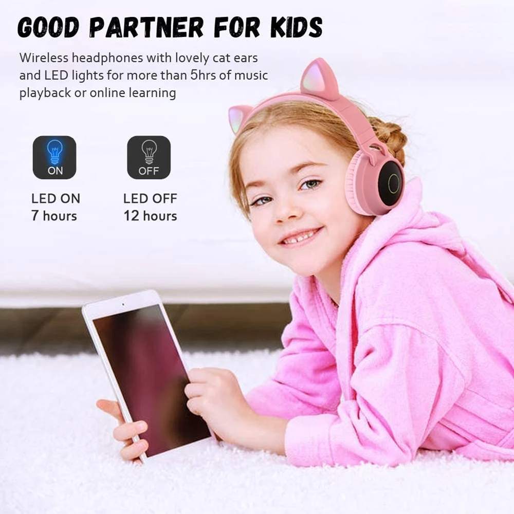 Cat ear Headphones Wireless Bluetooth 5 0 Headset Headset Hifi Music Stereo Bass LED Light Mobile Phone girl For iphone pc
