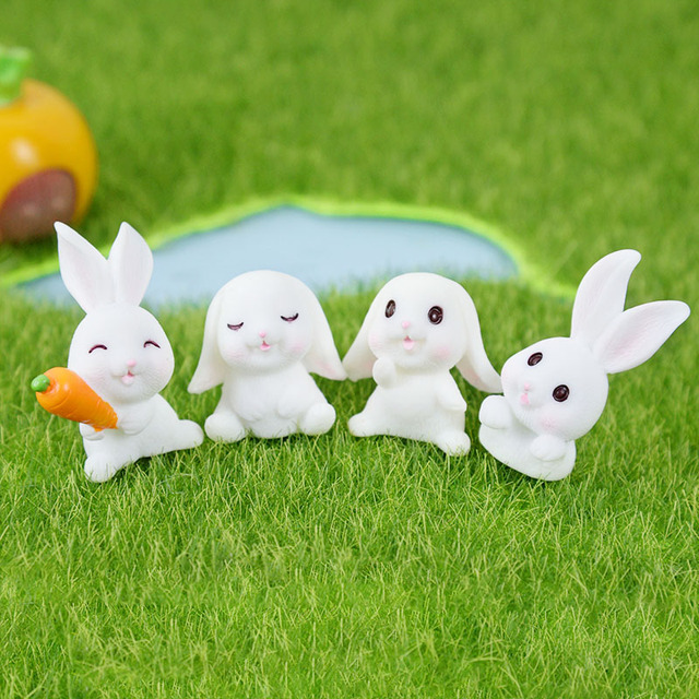Rabbit Model Cartoon Animal Figurine Dollhouse Miniature Fairy Home Garden Decoration Resin Mold Easter Desktop Craft