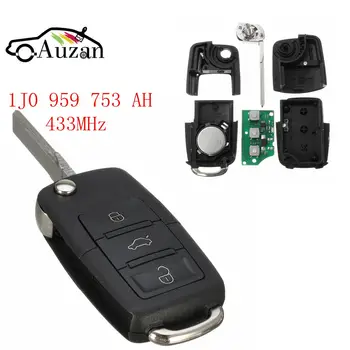 

433MHz 3 Button Flip Uncut Key Entry Remote Key Cover Fob With ID48 Chip for VW PASSAT 2002-2005 Beetle Polo /Skoda 1J0959753AH