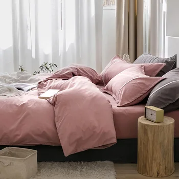 

Spring and summer new cotton washed quilt cover simple solid color comfortable double bed supplies