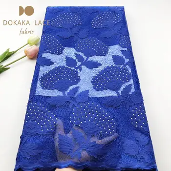 

Rhinestones African French Net Lace Fabrics Royal Blue Color Nigeria India Embroidered Guipure Mesh Tulle Lace For Wedding Laces