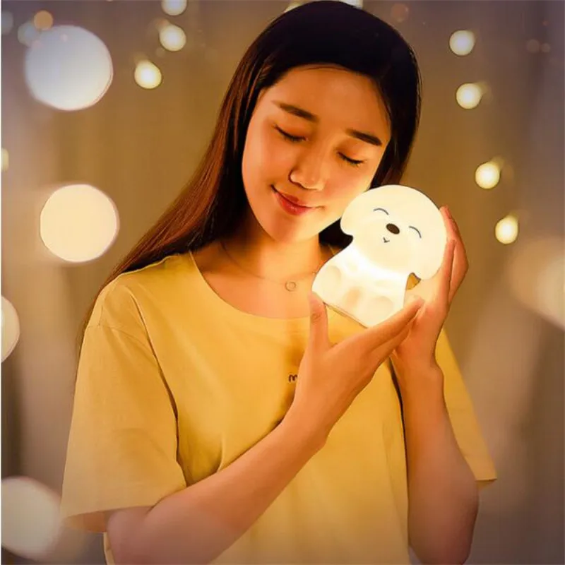 Silicone LED Night Light Creative Puppy Seven Color Touch Light USB Charging Touch Control Silicone Night Lamp Rechargeable