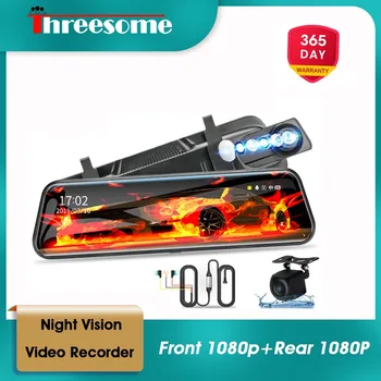

10'' Car DVR Touch Screen Dual Lens 1080P Stream Media Dash Camera Night Vision Video Recorder Rearview Mirror Rear Camer
