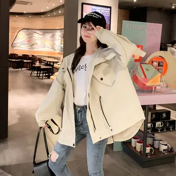

2020 Spring Autumn Korean Casual Trench coat for Women Zipper Hooded Windbreaker Female Loose Plus size Trench coat Outerwear