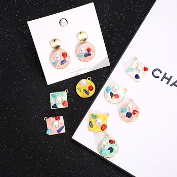 

Hello Miss Fashion exquisite inlaid pearl color stone pendant alloy color preserve pendant DIY homemade earring material