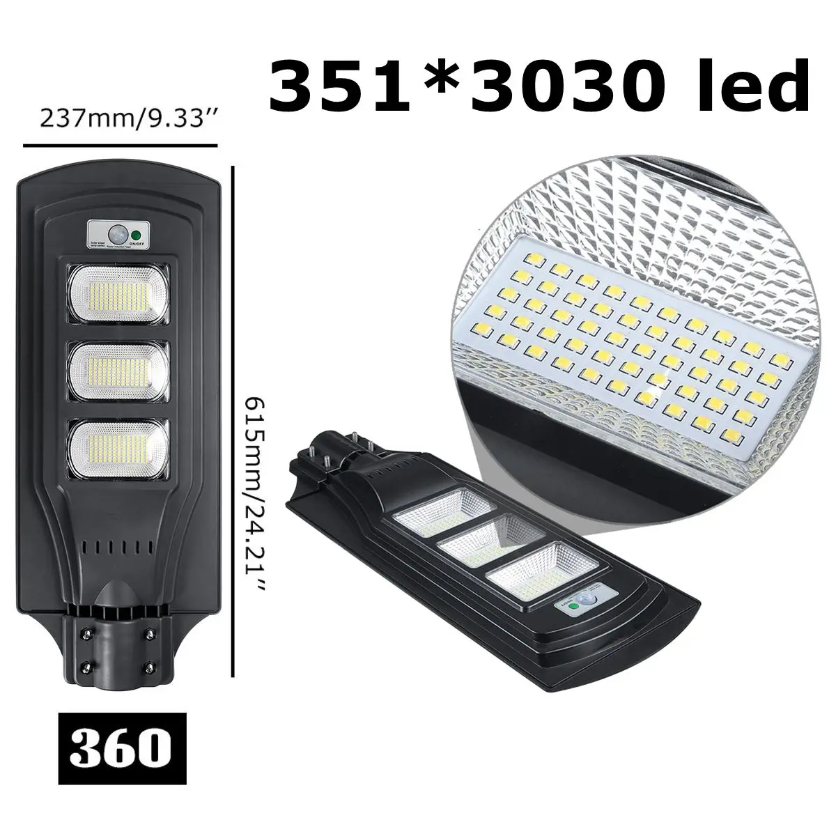 120/240/360W Solar Street Light Dusk to Dawn 117/234/351 LEDs Outdoor Security Light 7000K IP65 Waterproof Floodlight Yard Light