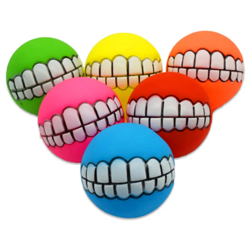 

Funny Pets Dog Puppy Cat Ball Teeth Toy Chew Sound Dogs Play Fetching Squeak Toys Pet Supplies 2019