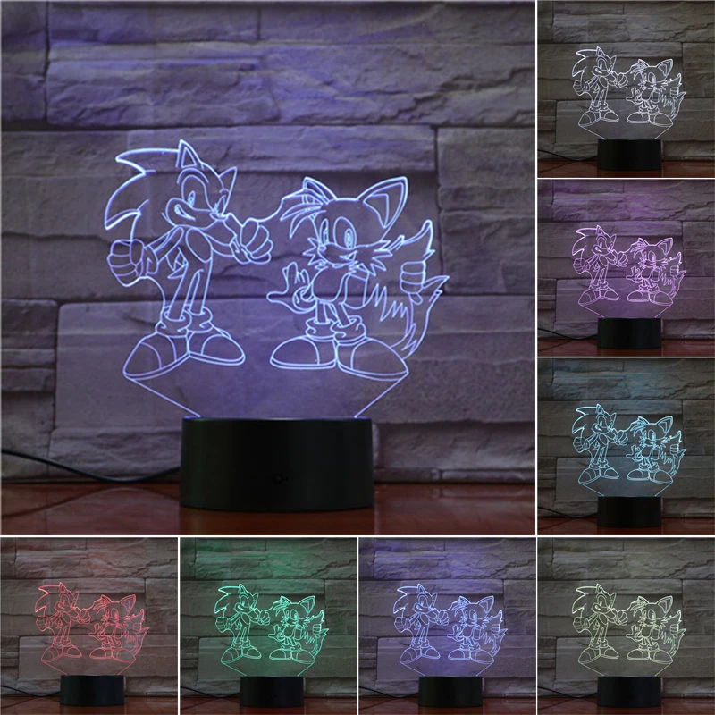 

Sonic The Hedgehog 3D LED Night Light Sonic 7 Color Changing Lamp Room Decoration Action Figure Toy For Christmas Gift