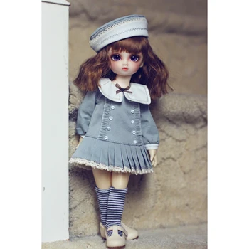

Hot BJD Dolls Clothes Embroidered Sailor Suit With Dress Top Pants Hat Socks For 1/6 BJD Dolls - Retro Blue (No Doll And Shoes)