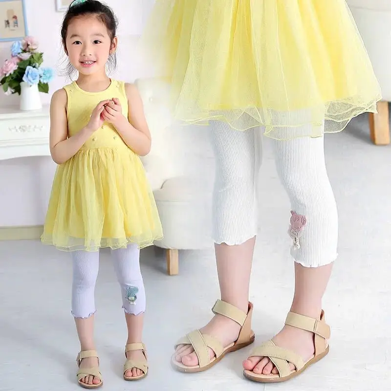 

2019 Summer New Style Children Elasticity Capri Pants Korean-style Girls Thin Cropped Leggings Casual Outer Wear Pants
