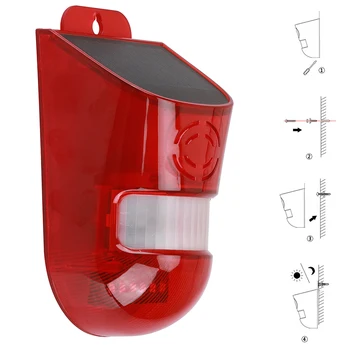 

Alarm Solar LED Light Outdoor Anti-Theif Motion Sensor 110dB Sound Alert Warning Siren Strobe Security System For Farm Garage