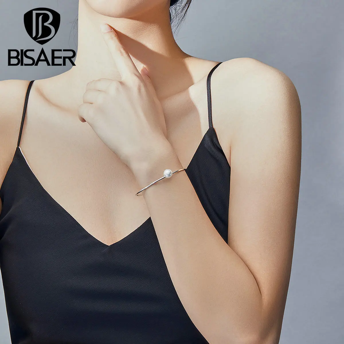 Простой Pulseira, BISAER, 925 пробы, серебро, элегантный пресноводный жемчуг, женские браслеты-каффы для женщин, свадебные ювелирные изделия ECB168