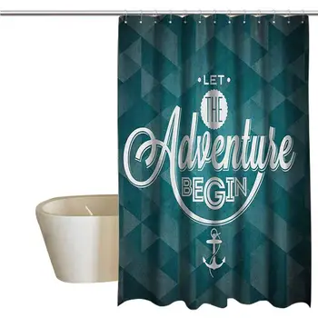 

Adventure Shower Window Curtain Waterproof Let The Adventure Begin Phrase on Abstract Fractal Triangle Background Bathroom