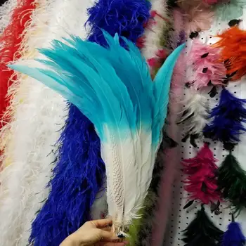 

Wholesale 50/100pcs White and Sky Blue Silver Pheasant Feathers 40-80cm/16-32 inch Stage Performances Decoration
