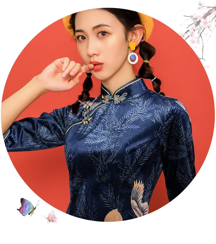 Cheongsam красное китайское традиционное платье Ципао с длинным рукавом китайское платье женское молодежное платье