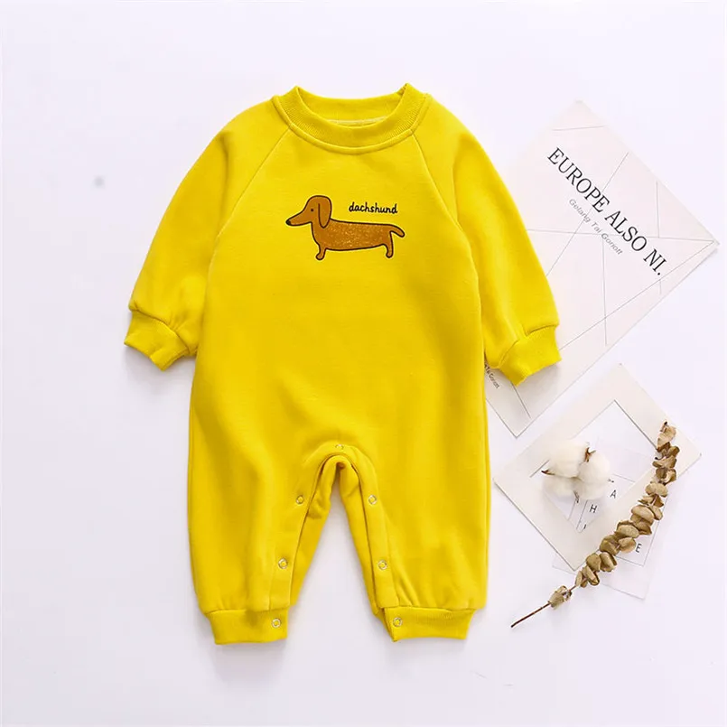 Long sleeve bodysuit newborn baby boys clothing set autumn winter cartoon animals printing pattern jumpsuit toddler girls onesie