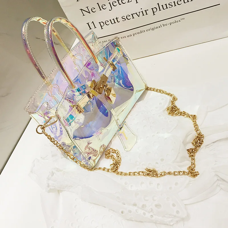 

2019 new transparent laser platinum bag Japan-South Korea Harajuku wind one-shoulder slant chain small bag