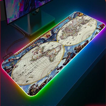 

XGZ World Map Gaming Mouse Pad RGB LED Luminous Colorful USB Port Large Gamer Mouse Pad Office Desk Mouse Pad 7 Colors PC Laptop