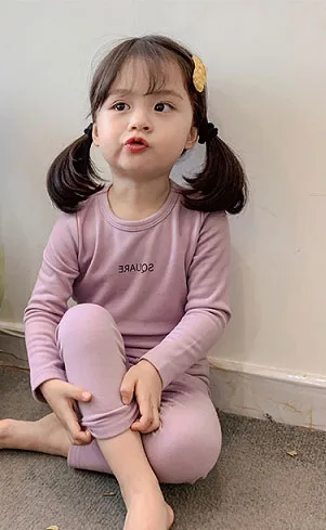o-neck purple WLG/комплект зимней одежды из 2 предметов для девочек; детская теплая Домашняя одежда с буквенным принтом; Теплая Повседневная универсальная одежда для маленьких девочек - Цвет: o-neck purple