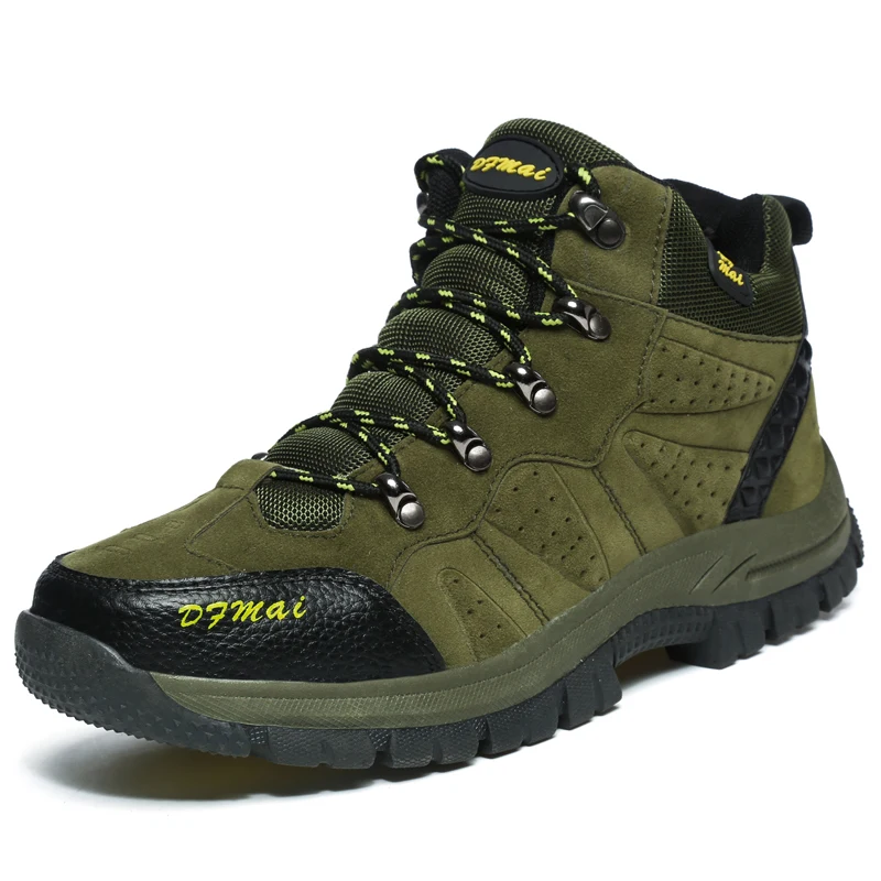 Big size 36-48 Men Boots Winter fur Snow Boots Warm Plush Lace Up High Quality Fashion Men Safety Shoes leather climbing Boots - Цвет: green