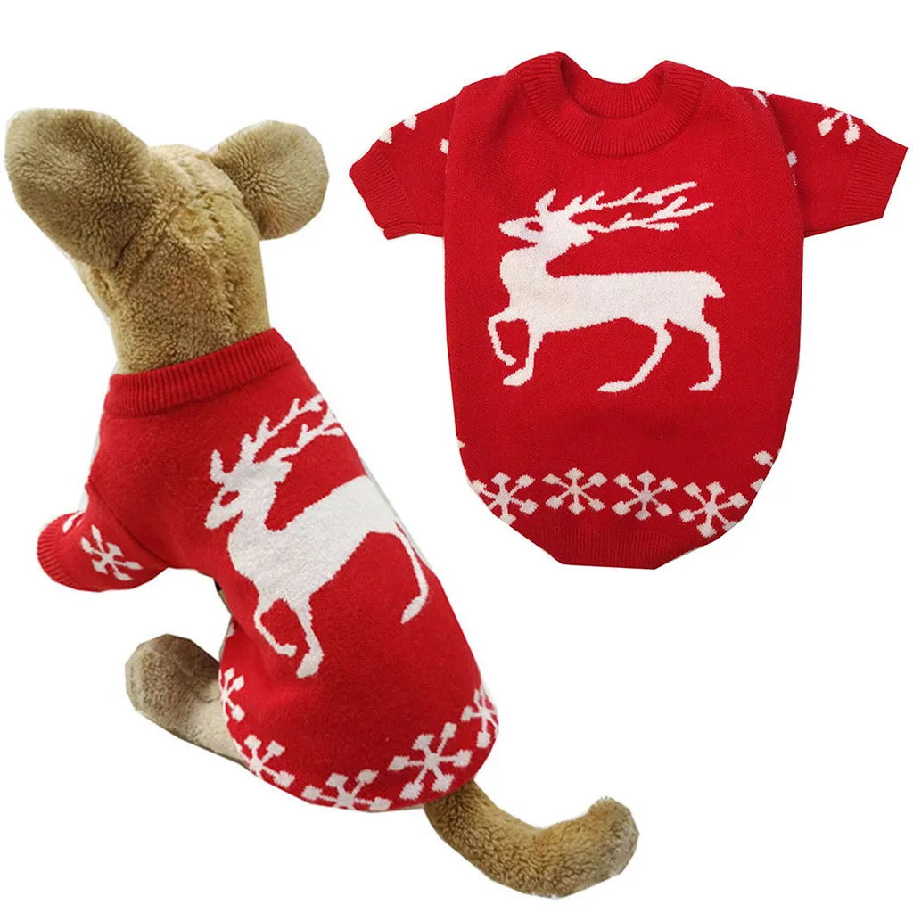 Pet Cat Dog Christmas Sweater Elk Winter Warm Clothing Dress Thicken Clothes For Dogs Puppy Jumpsuit 64P |