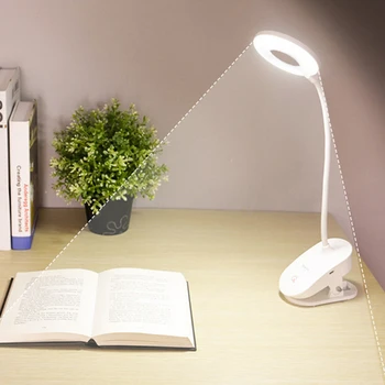 

LED Desk Lamp Touch Clip Study 3Modes Clip Lamp Eye Protection USB Table Light Dimmer Rechargeable Stepless Dimmable Night Light