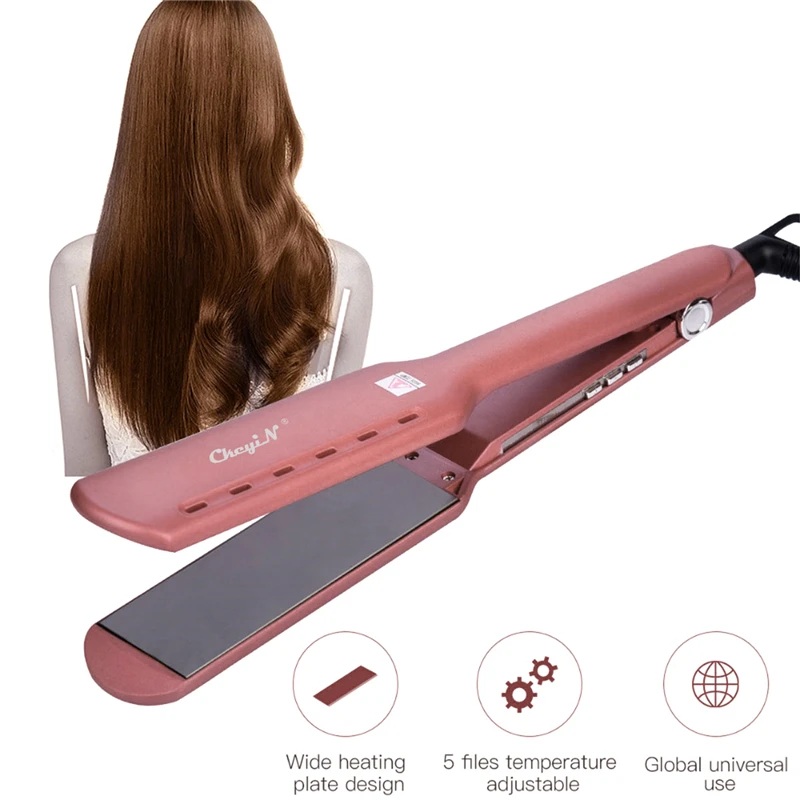 CkeyiN Titanium Alloy Straightening Irons Hair Curler Temperature Adjustable Flat Iron Straightener Wide Plate Hair Salon Tools