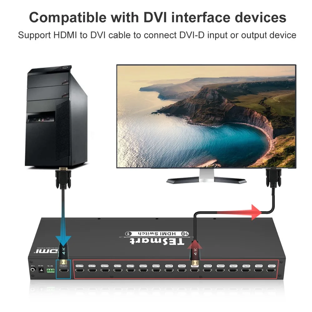 4K UHD 16 портов HDMI коммутатор консоль для монтажа в стойку переключатель USB 2,0 HDM16 порт вход до 16 шт. RS232 LAN порт переключатель управления