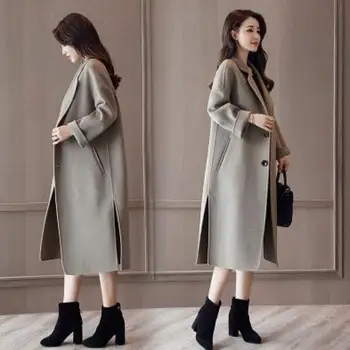 

Wool coat double-sided woolen coat female long section 2019 autumn and winter new loose Korean version of woolen coat XS-XL
