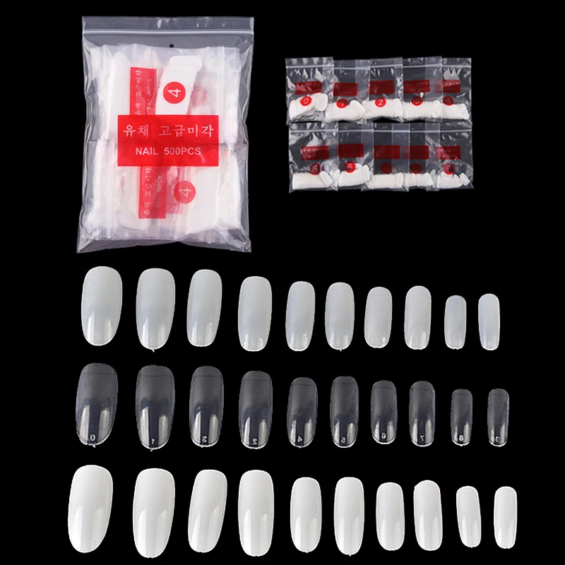 

500pcs/bag Round Oval Nail Transparent Natural White French Acrylic Nail Art False Nail ABS Nail Tip Manicure Accessories