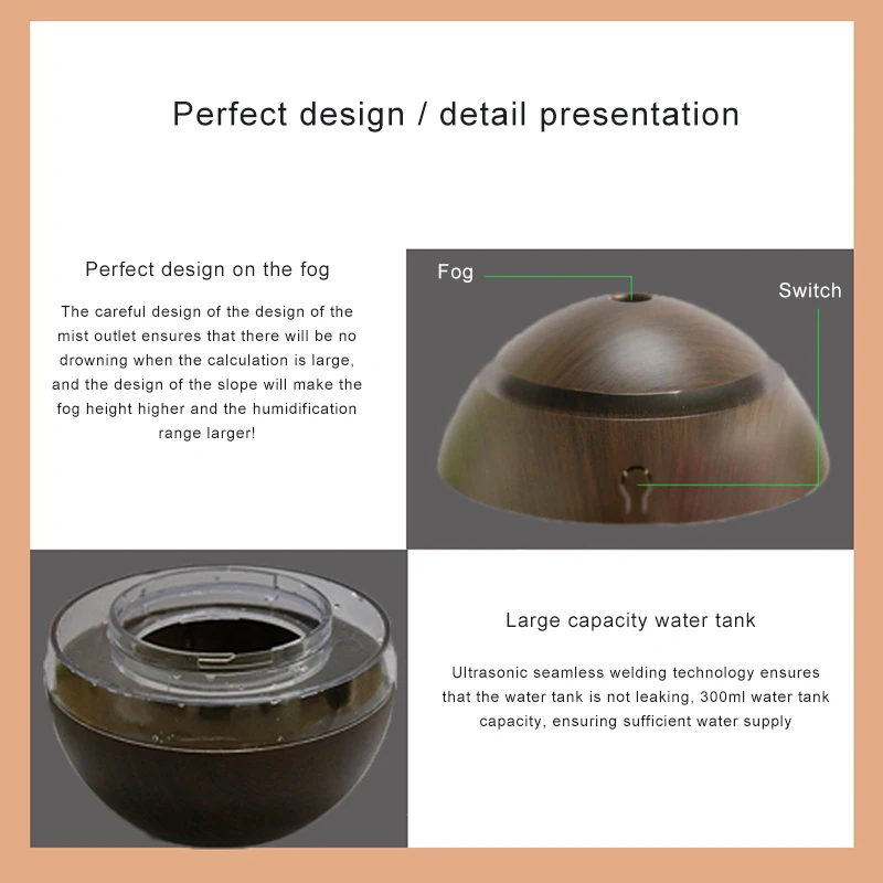 300ml Onion Mushroom Umbrella Transparent Ring Yellow Black Deep Wood Grain Ball Essential Oil Aromatic Humidifier Aromatherapy