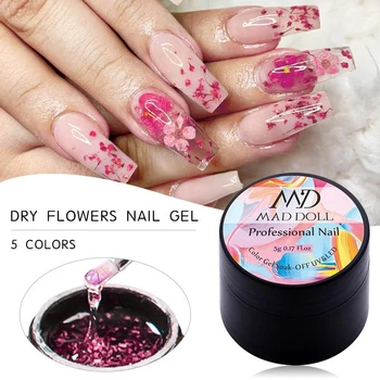 

MD MAD DOLL 5g Natural Dried Flower Fairy Nail Gel Polish 2020 New Arrival Pink Semi Transparent Soak Off Nail Art Gel